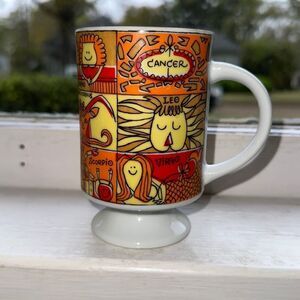 Vintage 60s kitschy orange & yellow Zodiac ceramic coffee‎ cup made in Japan